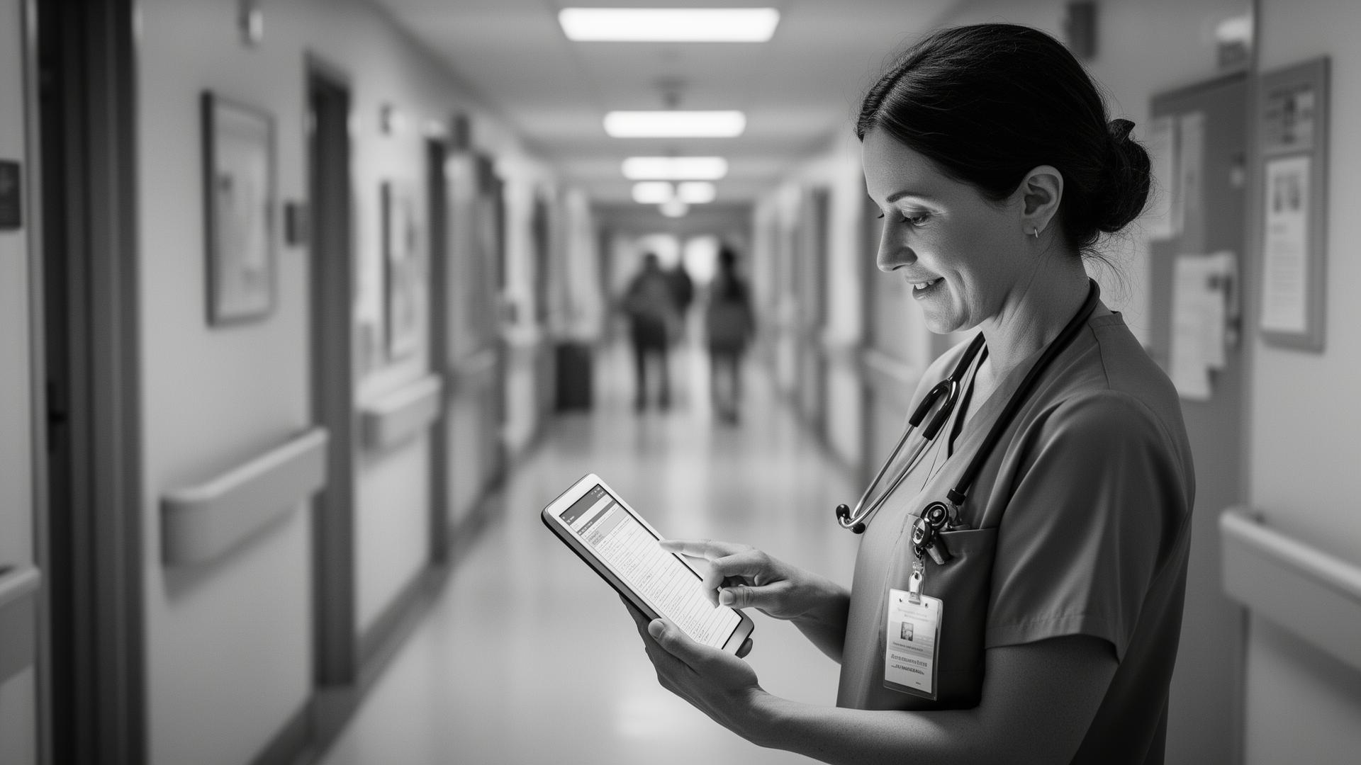 Clinicians reviewing a patient record on a tablet
