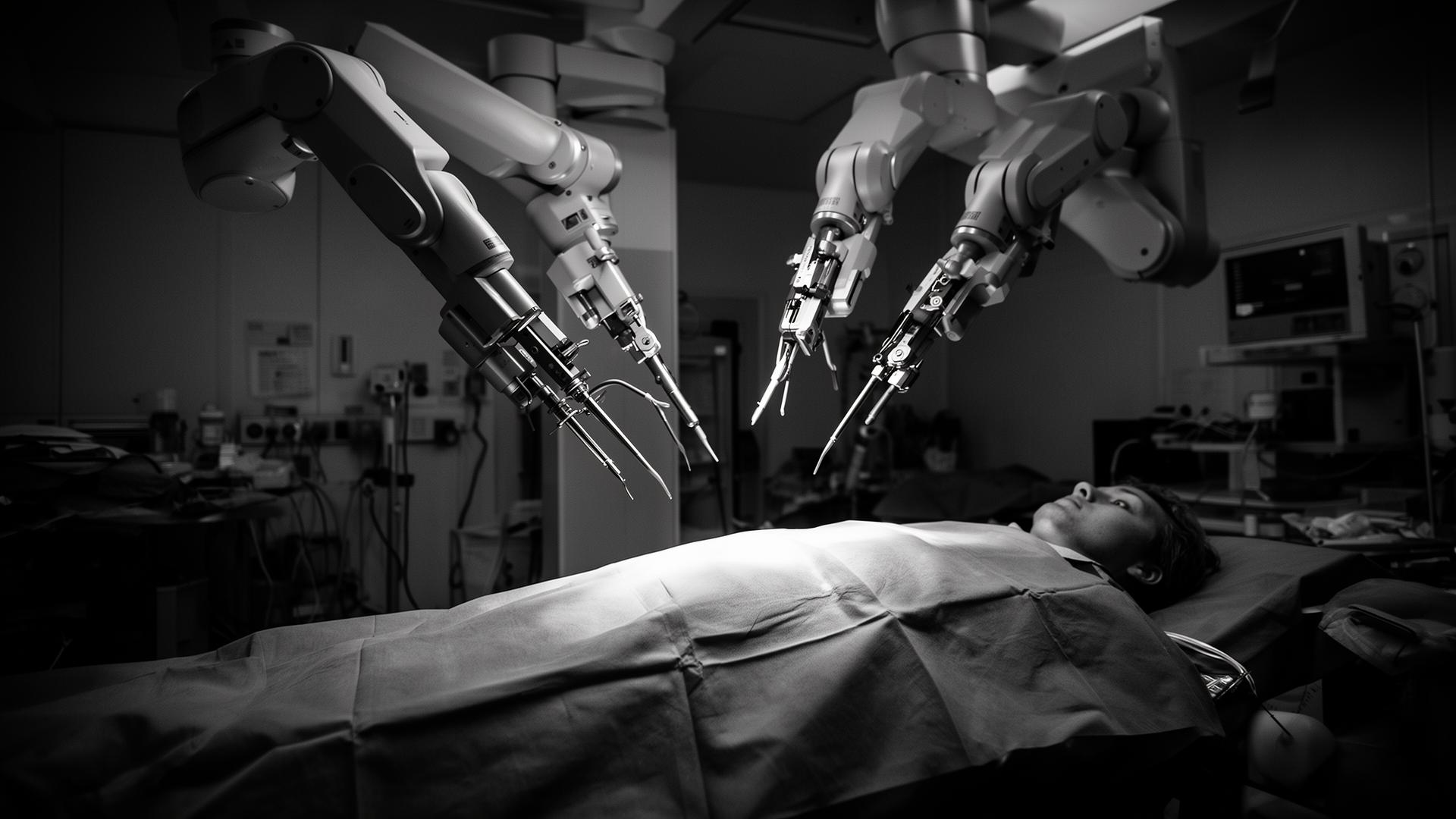 Robotic surgical system arms above a patient drape
